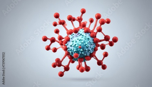  3D rendering of a virus particle with a blue core and red spikes photo