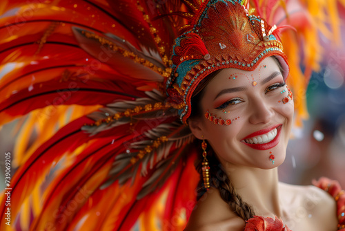 People in Carnival Party. woman in traditional costume at festive carnival event