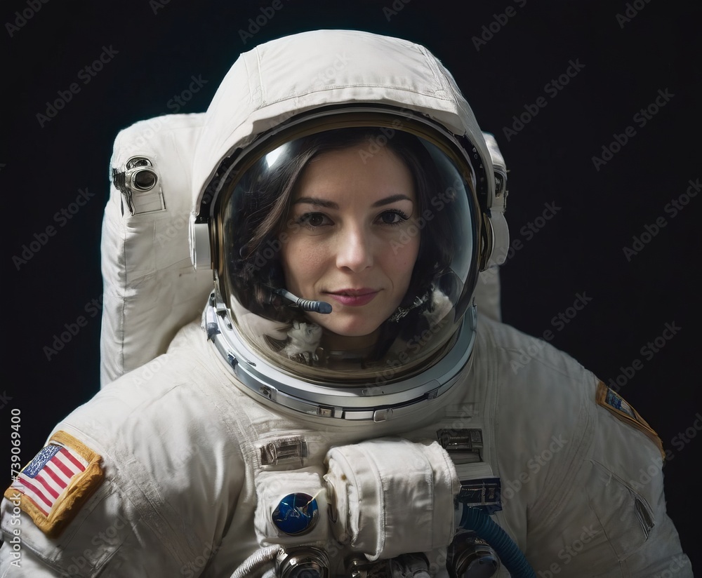 Portrait of an astronaut, a girl in a spacesuit, close-up. Portrait of an astronaut, a girl in a spacesuit, close-up.