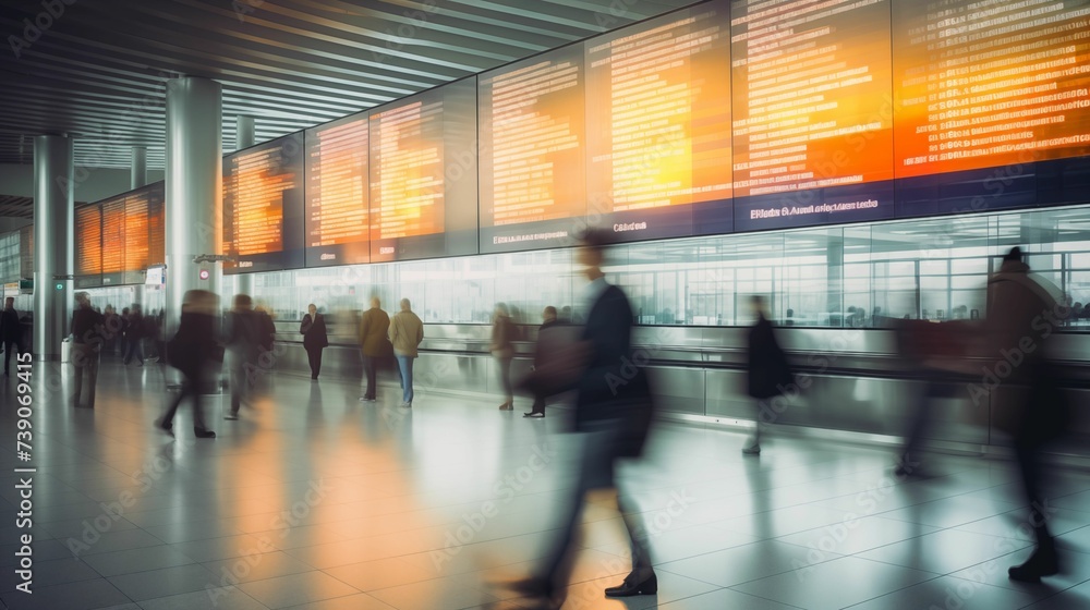 Image of an airport featuring a flight information board. Image of an airport featuring a flight information board.