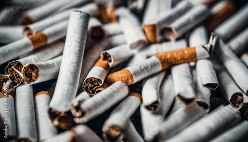  A collection of used cigarettes, a symbol of addiction and waste photo