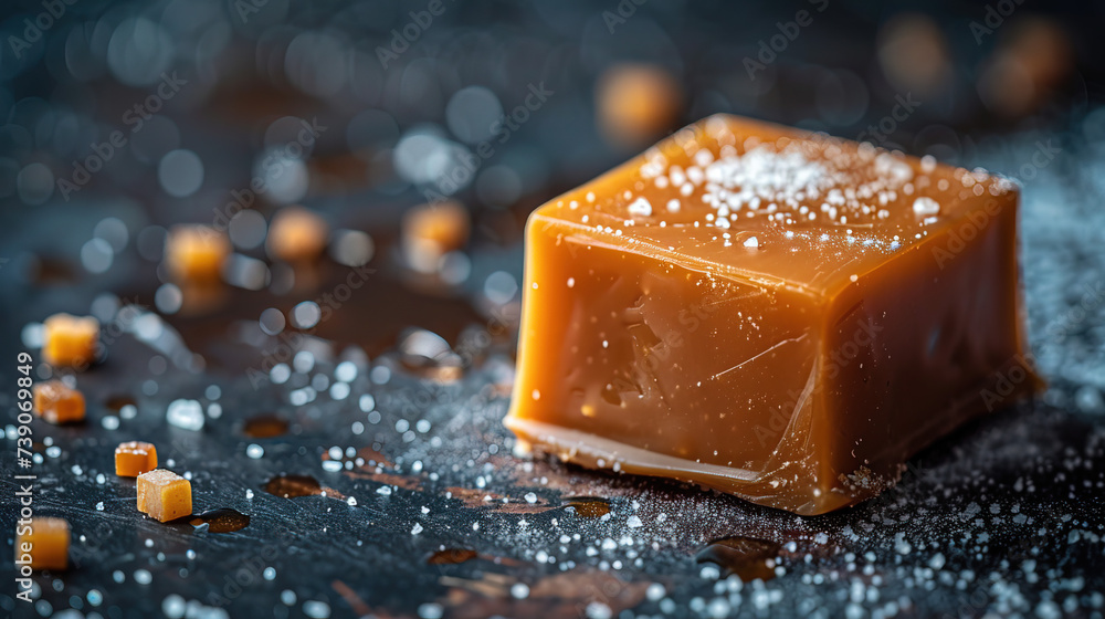 Indulge in the divine allure of salted caramel. Let the perfect balance of sweet and savory dance on your taste buds, creating a symphony of flavor that lingers in every blissful moment.  - obrazy, fototapety, plakaty 