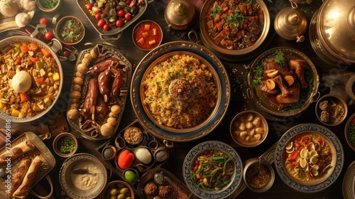 Iftar feast backdrop featuring traditional Arabic cuisine © SaroStock