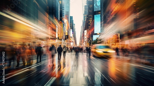 Image of city life  showcasing the mesmerizing motion blur of people.