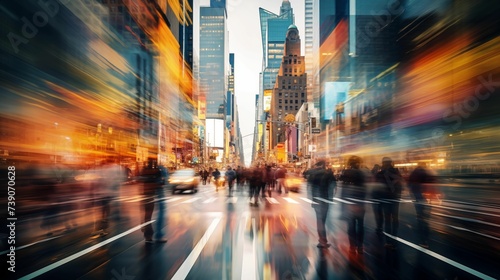 Image of city life  showcasing the mesmerizing motion blur of people.