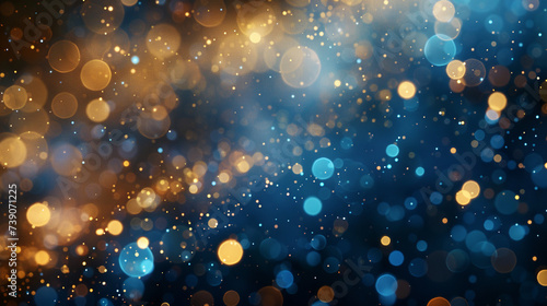 Abstract glitter lights background in blue  gold. de focused. banner