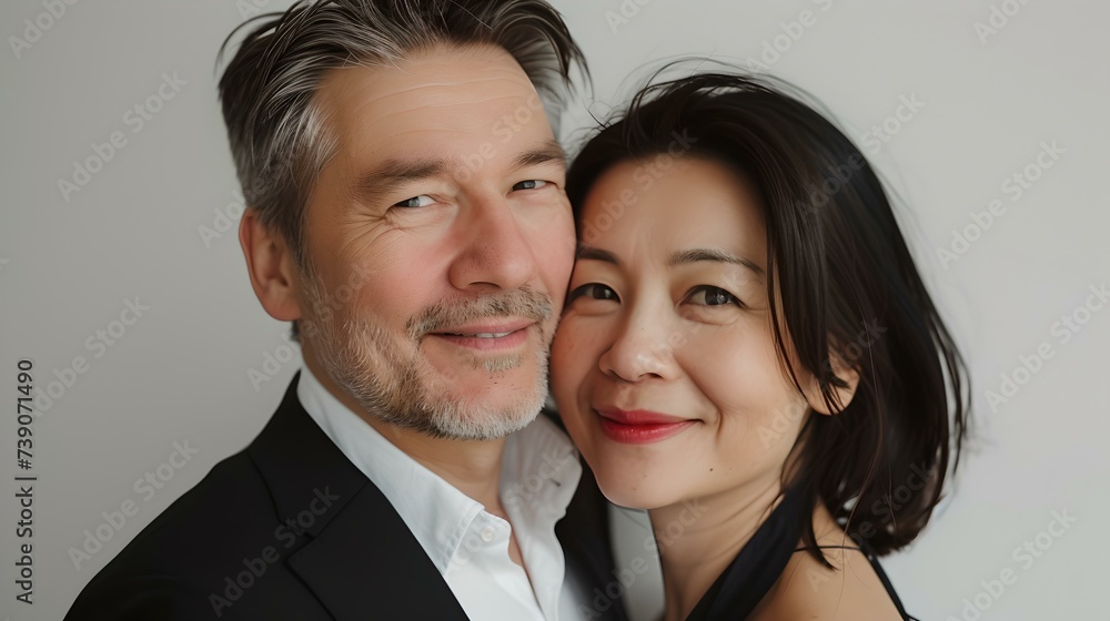 Affectionate mature couple in a close embrace. casual and formal wear mix. perfect for diverse relationship themes. AI Affectionate mature couple in a close embrace. casual and formal wear mix. perfect for diverse relationship themes. AI