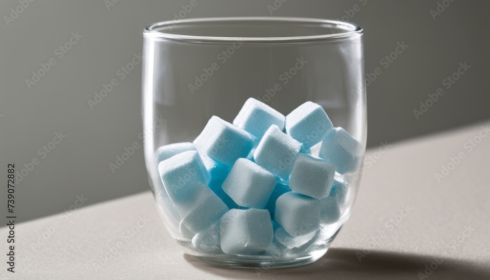A refreshing collection of blue ice cubes in a glass A refreshing collection of blue ice cubes in a glass