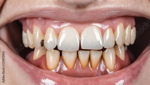  A close-up of a person's teeth, showcasing dental health
