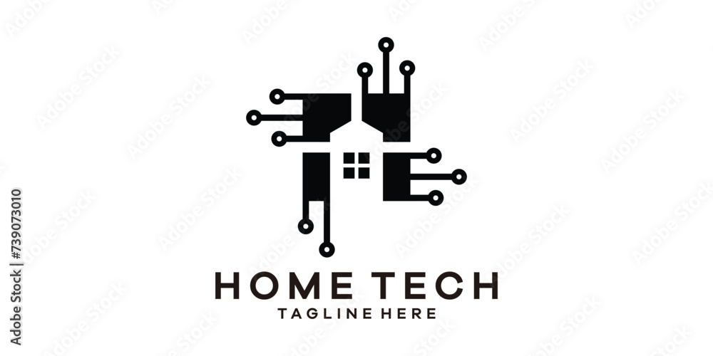 logo design combining the shape of a house with modern technology, logo design template, symbol idea. logo design combining the shape of a house with modern technology, logo design template, symbol idea.