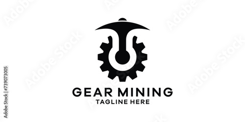 logo design combination of mining equipment with gear, logo design template, symbol idea.