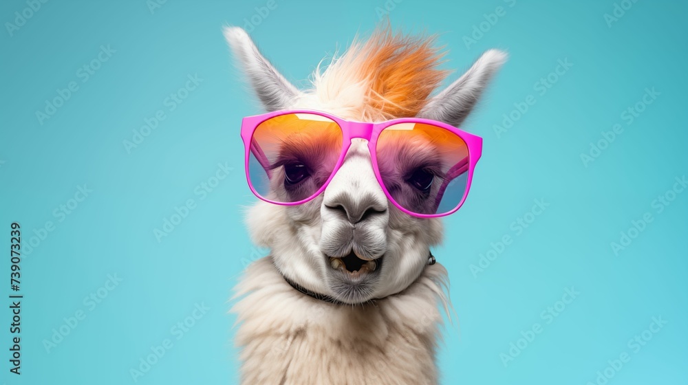 Image of llama wearing sunglasses.