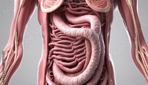  Anatomical 3D rendering of the human digestive system