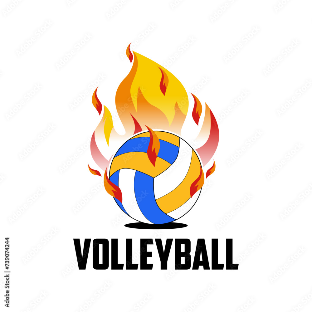 Fotografie Volleyball on fire sport logo vector design