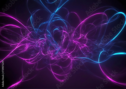 Neon lines shapes glow on dark background. abstract background 