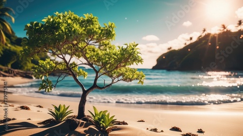  Tree on the beach, beach wallpaper, sea landscape and tree wallpaper, beach background, a beautiful sea on whose shores there are many plants and trees © Tilak