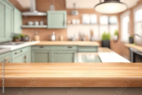 Table top on defocused kitchen background