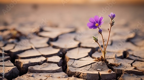 Image of small flower growing out of cracked plains.