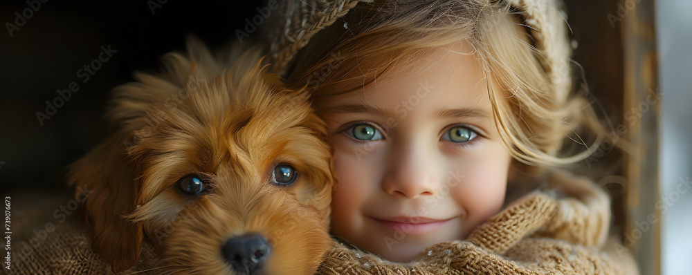 Little girl with a Golden retriever puppy
Little girl with a Golden retriever puppy
