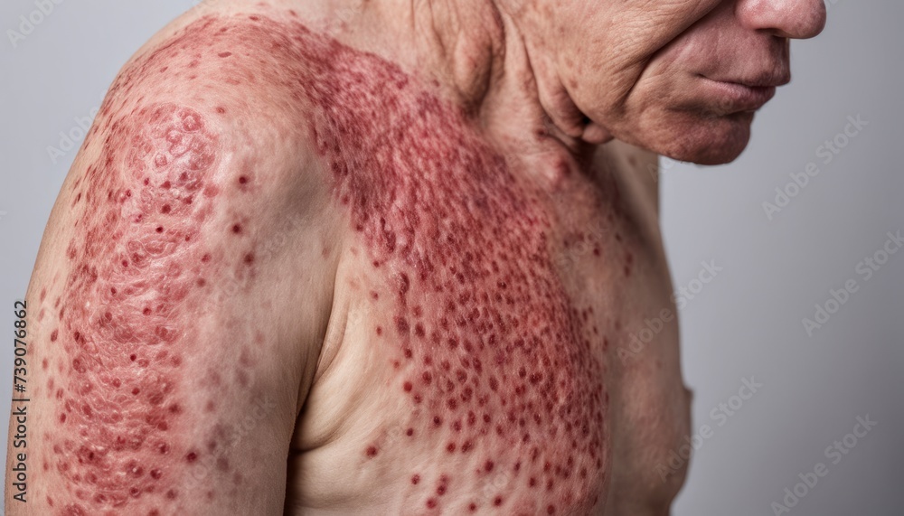 A close-up view of a person's skin with a noticeable rash A close-up view of a person's skin with a noticeable rash