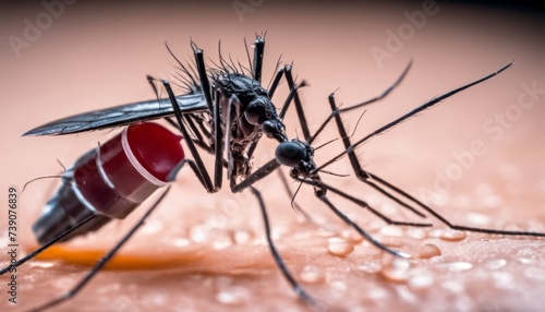  Close-up of a mosquito on a human skin surface photo