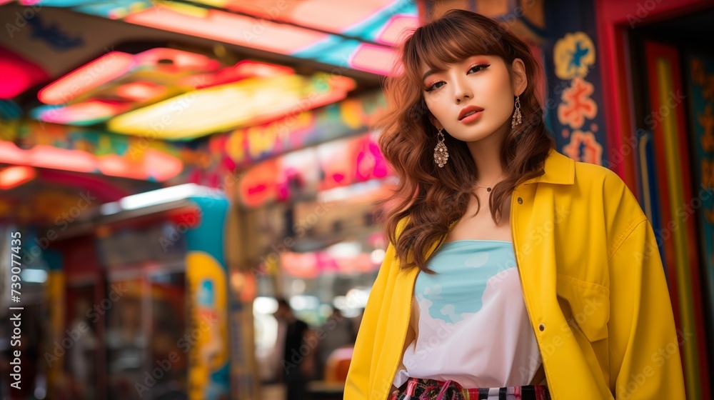 Japanese young woman dressed in 90's clothing.