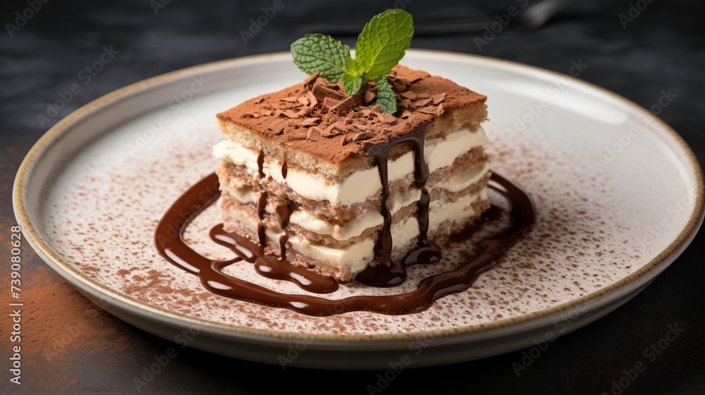 Tiramisu on a plate against a white background. Tiramisu on a plate against a white background.