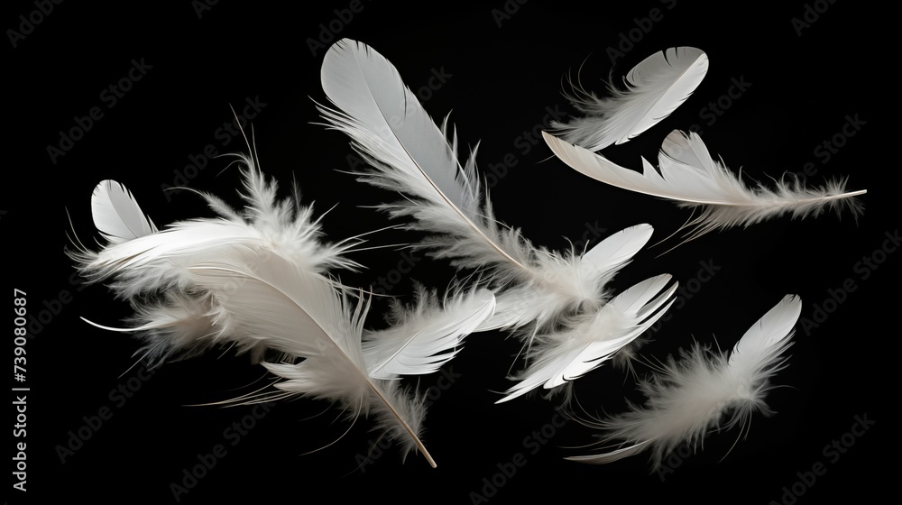 White feathers on a black background. White feathers on a black background.