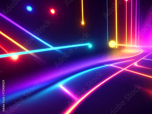 Neon lines shapes glow on dark background. abstract background 