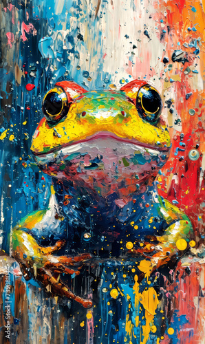 Frog on the background of an oil painting. Digital painting.