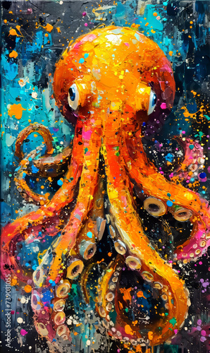 Wallpaper Mural Colorful oil color painting of an orange octopus on a colorful background. Torontodigital.ca