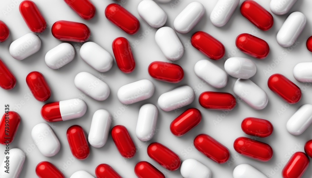 A vibrant array of red and white capsules A vibrant array of red and white capsules