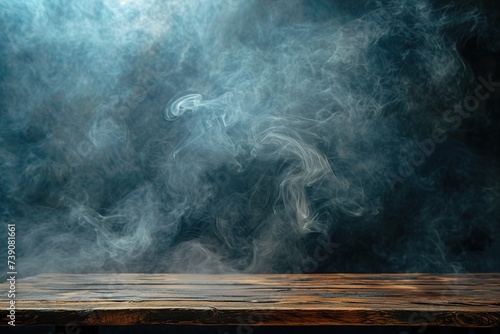 Table background of free space and wall with smoke