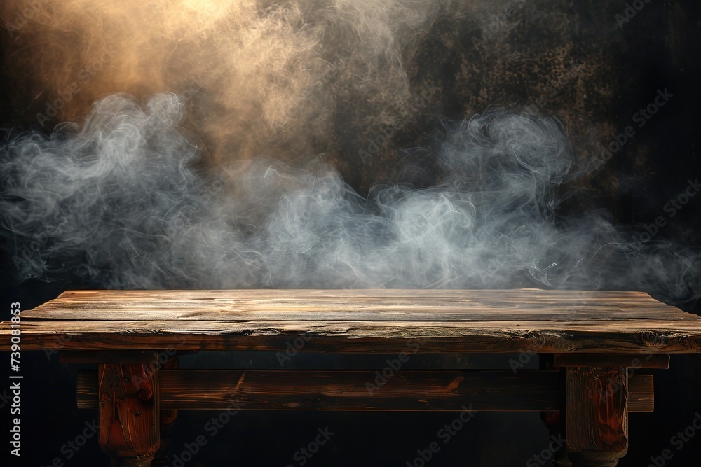 Table background of free space and wall with smoke