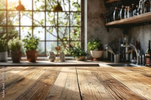 Table top on blur kitchen counter background for product display