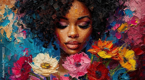 painting of an african american woman holding flowers