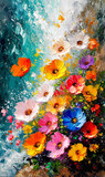 Beautiful floral background. Colorful flowers. Oil painting.