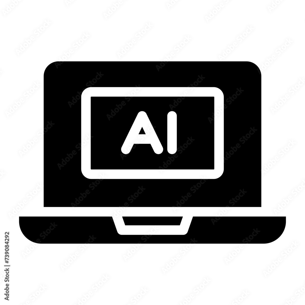 Artificial intelegent computer, laptop with ai icon Artificial intelegent computer, laptop with ai icon