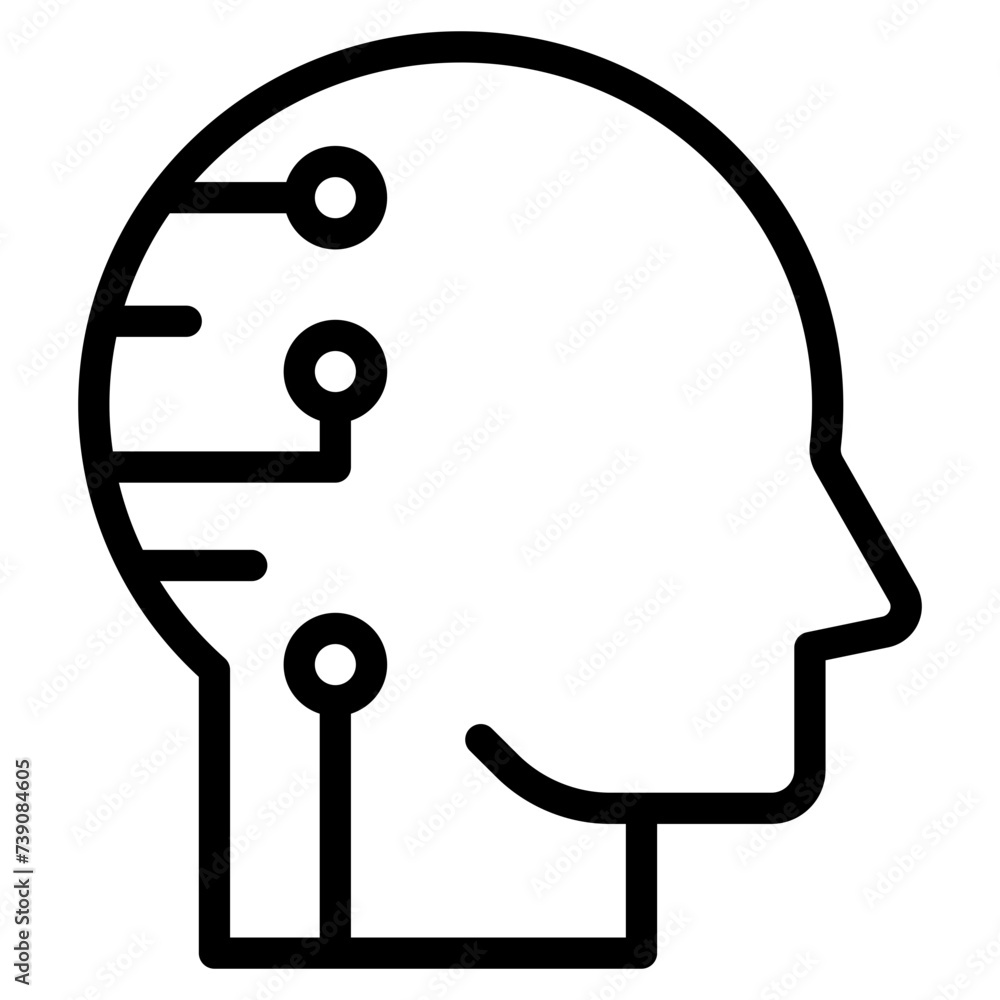 AI, Artificial intelligence icon of human face with a digital chip on brain for computer and technology icon