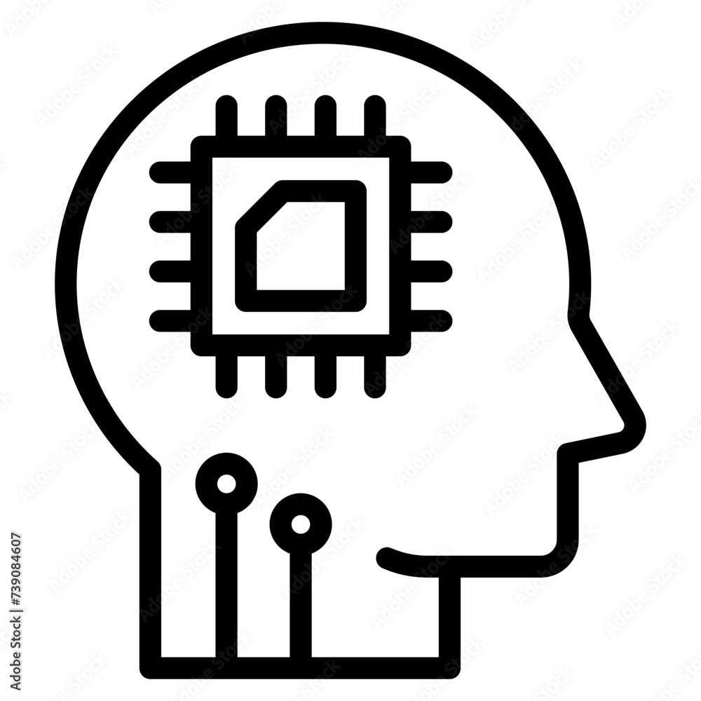 AI, Artificial intelligence icon of human face with a digital chip on brain for computer and technology icon AI, Artificial intelligence icon of human face with a digital chip on brain for computer and technology icon