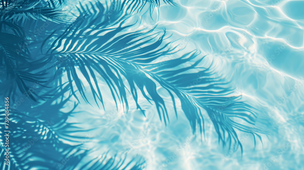 Serene Water Abstract: Tropical Leaf Shadow Toned in Light Blue
