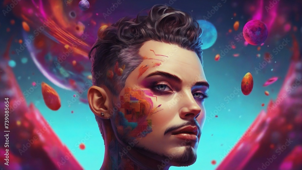 portrait of a man in virtual world portrait of a man in virtual world
