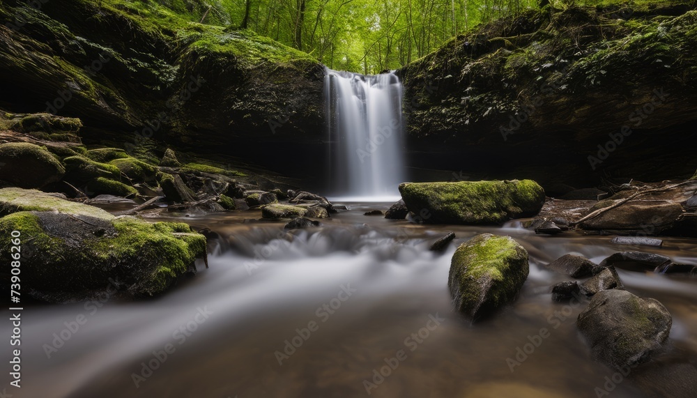 Fototapeta premium Nature's Power - A waterfall cascading through a rocky gorge