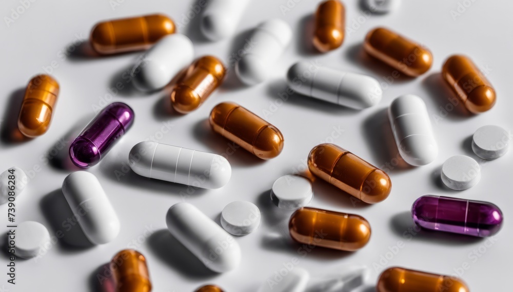 Various capsules and pills on a white background Various capsules and pills on a white background