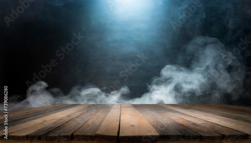 Sensory Experience: Dark Background with Smoke Over Wooden Table