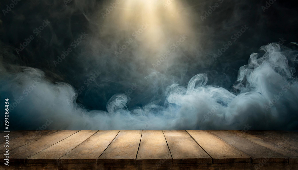 Mystical Aura: Smoke Rising from Empty Wooden Table