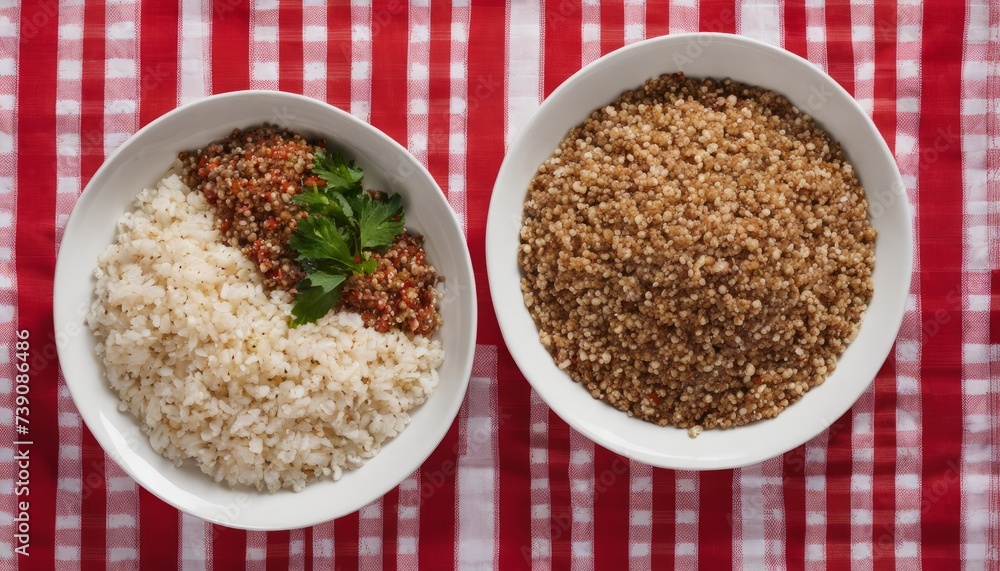 Deliciously diverse grains on a vibrant tablecloth Deliciously diverse grains on a vibrant tablecloth
