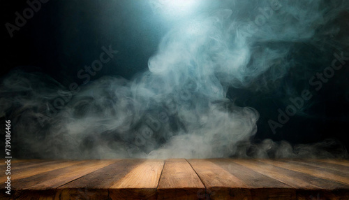 Smokey Serenity: Tranquil Scene of Smoke on Wooden Table