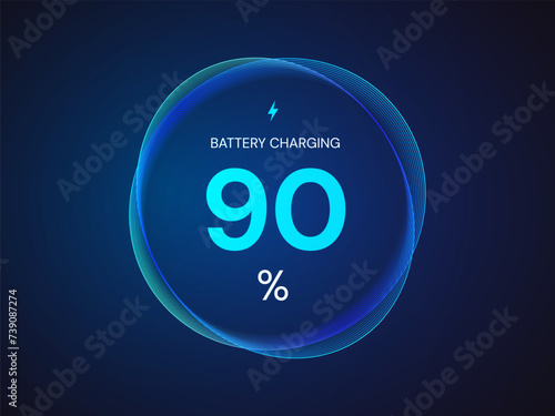 Electric vehicle car changing battery abstract circle wave interface future of technology vector design concept. Battery charger ui fantastic  tech design illustration with dark blue background.