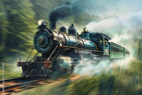 An old steam train in a motion